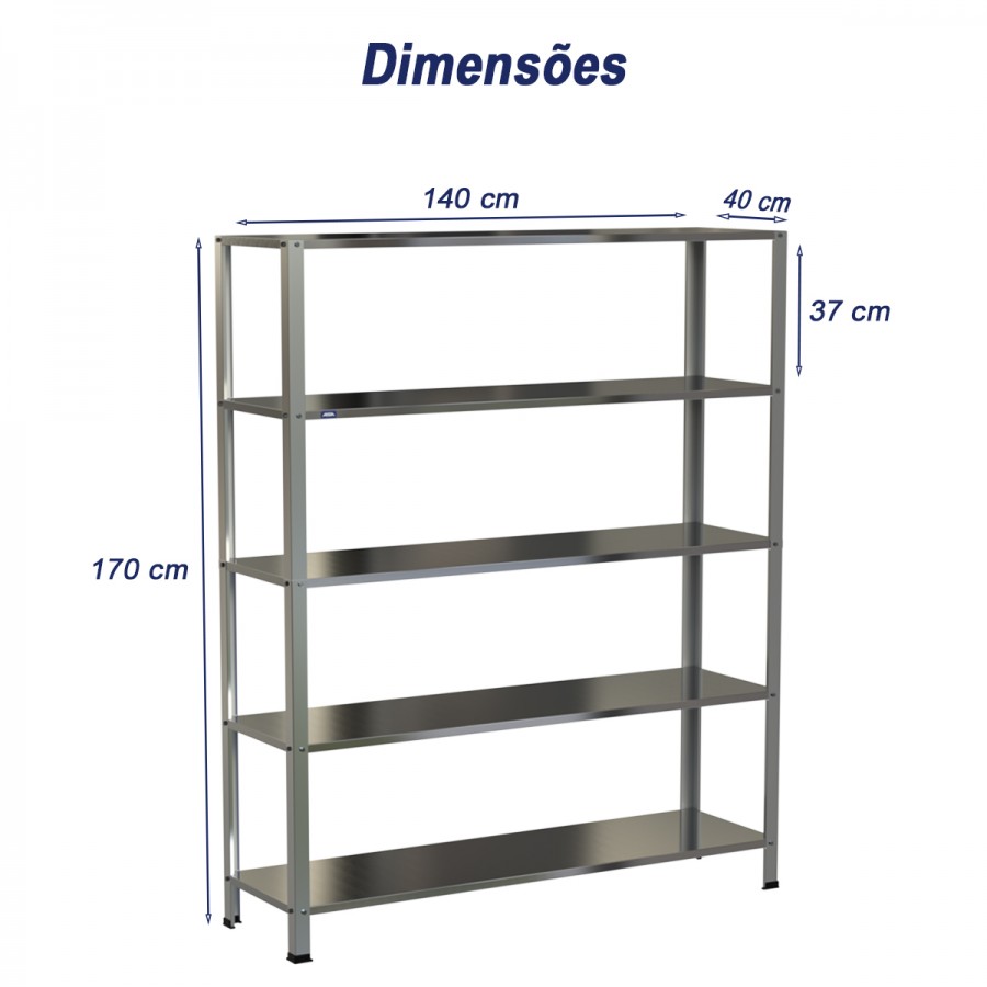 Estante Armário Prateleira Inox 5 Bandejas 400 X 1400 Aisa